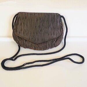 Courtenay Black Mini Flap Over Crossbody Vtg 1988 Bag with Braided Strap